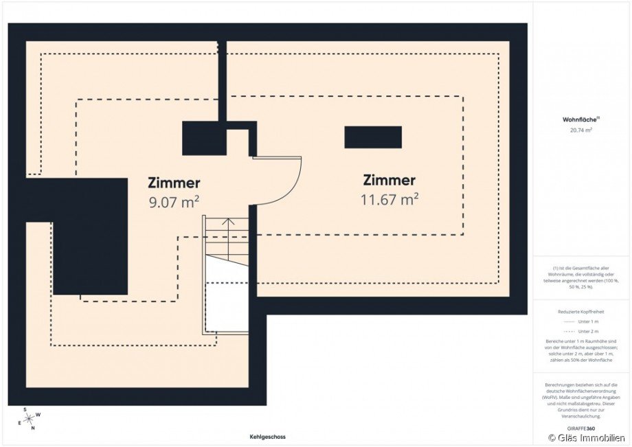 Grundriss Kehlgeschoss mit Fl�chen Maisonettewohnung V�lklingen