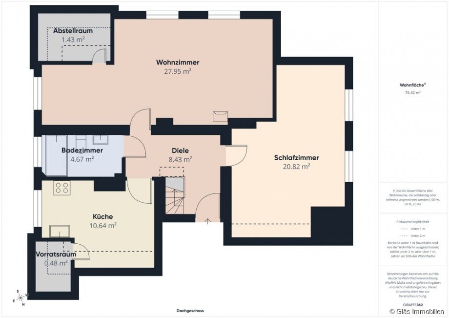 Grundriss Dachgeschoss mit Fl�chen Maisonettewohnung V�lklingen